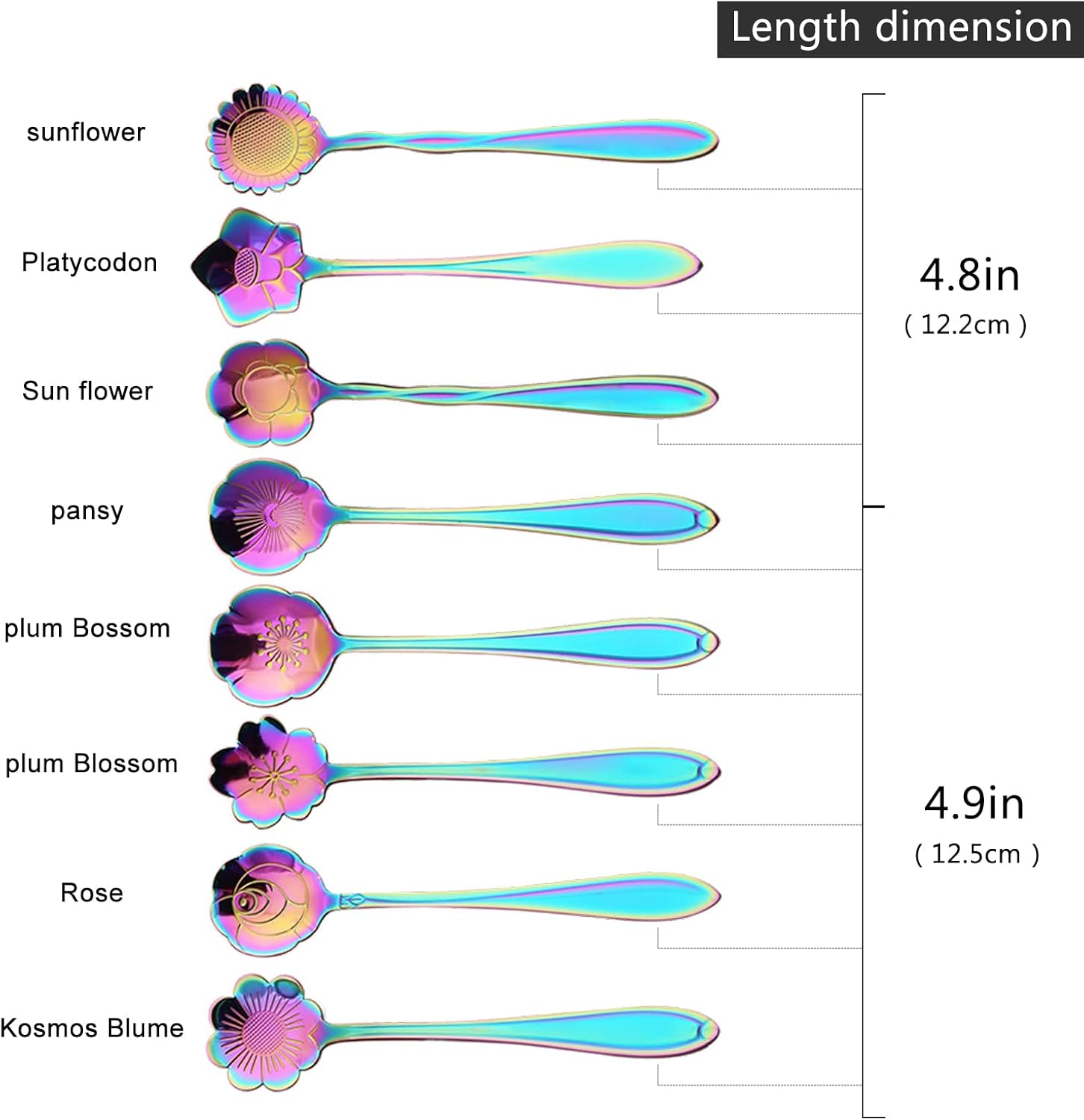 Niceeshop Stainless Steel Flower Spoon Set - Colorful Coffee and Tea Mixing Spoons - Rainbow Sugar Spoon Set of 8