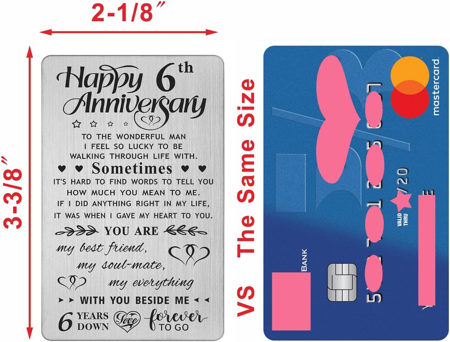 6Th Wedding Anniversary Card Gifts for Him Husband, Happy 6 Year Anniversary Card Presents, Metal Engraved Wallet Card