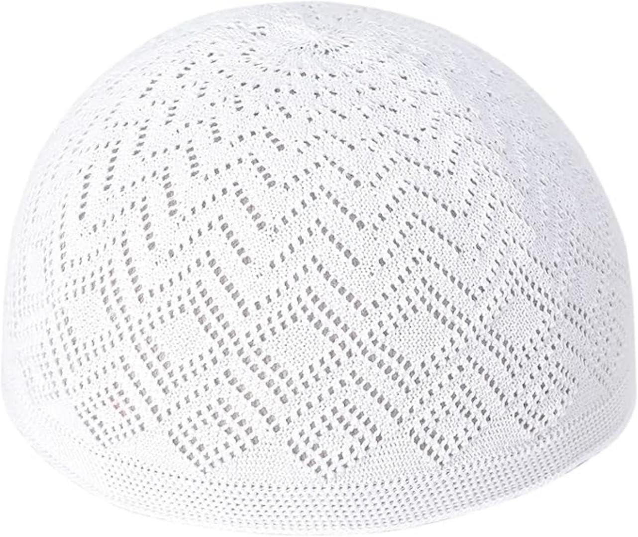 Quxyxso Men Muslim Prayer Kufi Hat Prayer Headwear Cap，Lslamic Muslim Knitting Kufi Topi Prayer Hat White image number 4