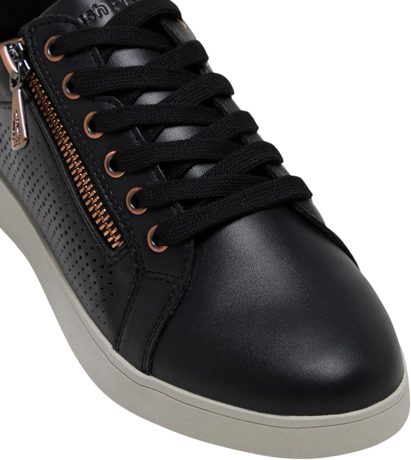 Hush Puppies Womens Mimosa Perf Ladies Sneakers Zip Black Casual Lace up Shoes 8.5 Black/Copper image number 2