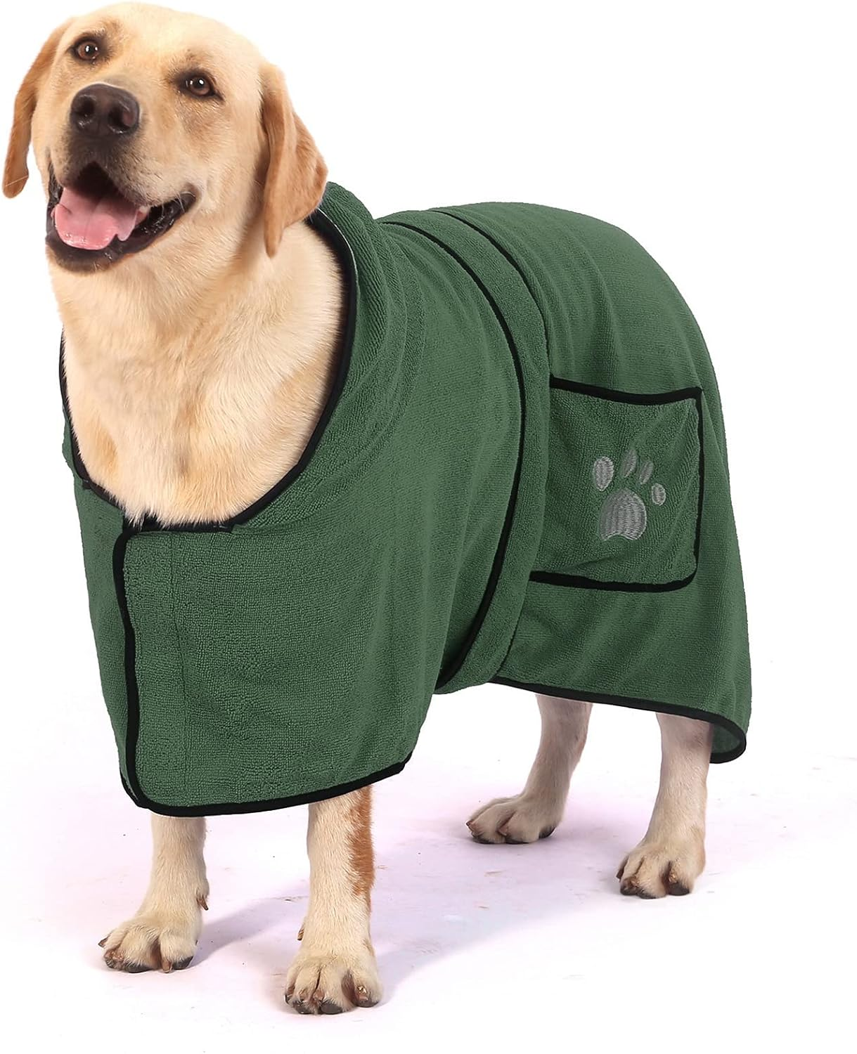 Zunea Dog Bathrobe Towel for Drying Dogs Absorbent Bath Robe Poncho with Hood Pet Hoodie Bath Towel with Adjustable Strap and Pockets for Small Medium Large Dogs Cats for Bathing Grooming Green XL image number 1