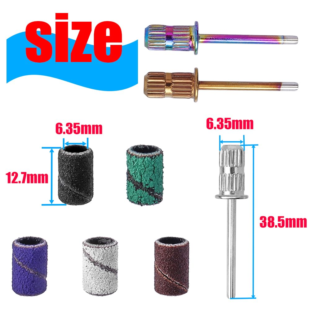 Yakamoz 250Pcs Sanding Bands for Drill Nail, 5 Colors Sanding Bands #80#120#180#240 with 3 Mandrel Bits for Acrylic Nails Manicures Pedicures image number 3