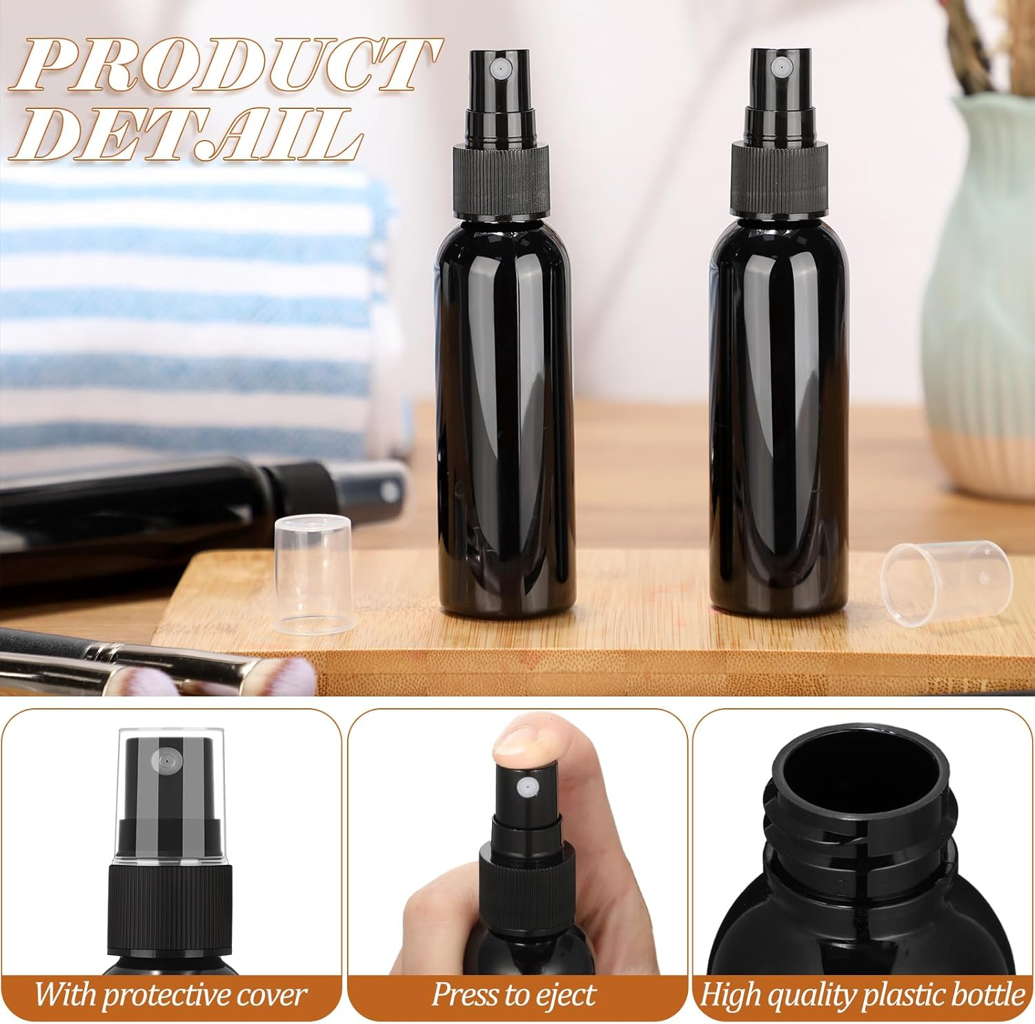 Tanlade 100 Pcs 2Oz Small Spray Bottles Refillable Mini Spritzer Clear Empty Plastic Spritz Bottle Refillable Reusable Travel Size Mist Bottle Sprayer for Travel Cleaning Perfume Liquid (Black) image number 1