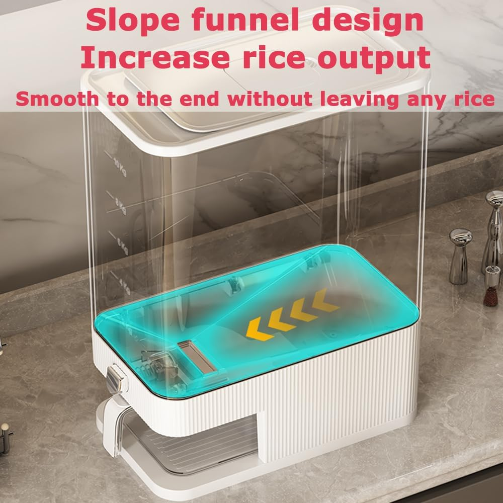 Rice Dispenser, Cereal Snack Storage Container Bucket with Large Measuring Cylinder Rice Cup for Home Kitchen Food Sealed Storage to Preserve Rice, Soybeans and Sugar Etc (Large) image number 1