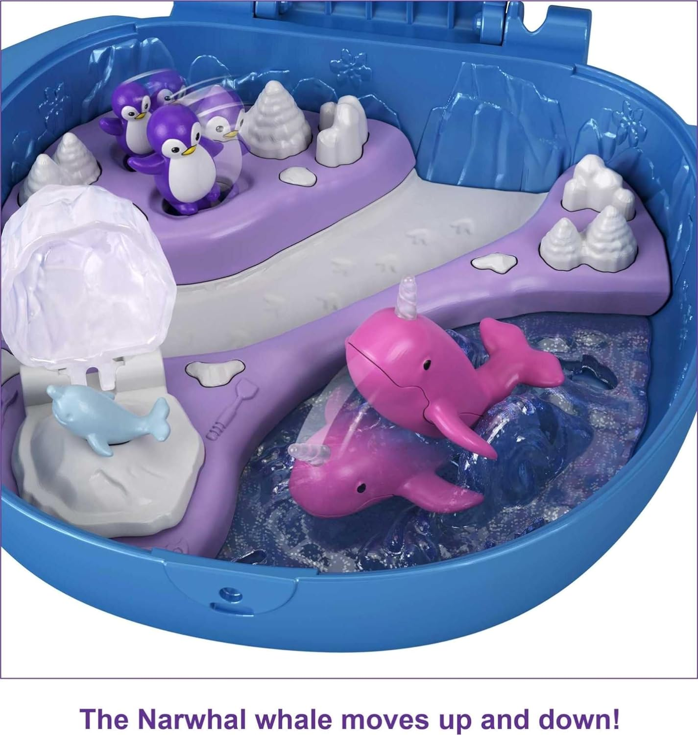 Polly Pocket Freezin' Fun Narwhal Compact with Fun Reveals, Micro Polly, Lila Dolls, Husky Dog & Sled, Polar Bear Figure & Sticker Sheet; 4 Y+, GKJ52 image number 6