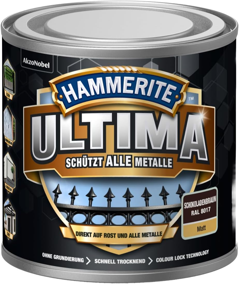 Hammerite Ultima Matt, Metal Protective Paint, High-Quality Protective Paint for All Metals Outdoors, Traffic Grey RAL 7042, 750 Ml