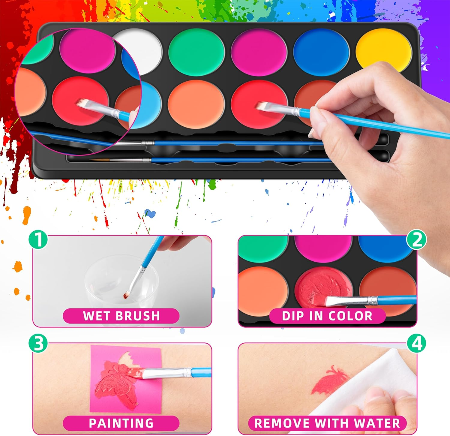 Maydear Face Painting Kit for Kids with 12 Colors Safe and Non-Toxic Large Water Based Face Paint (Matte) image number 2