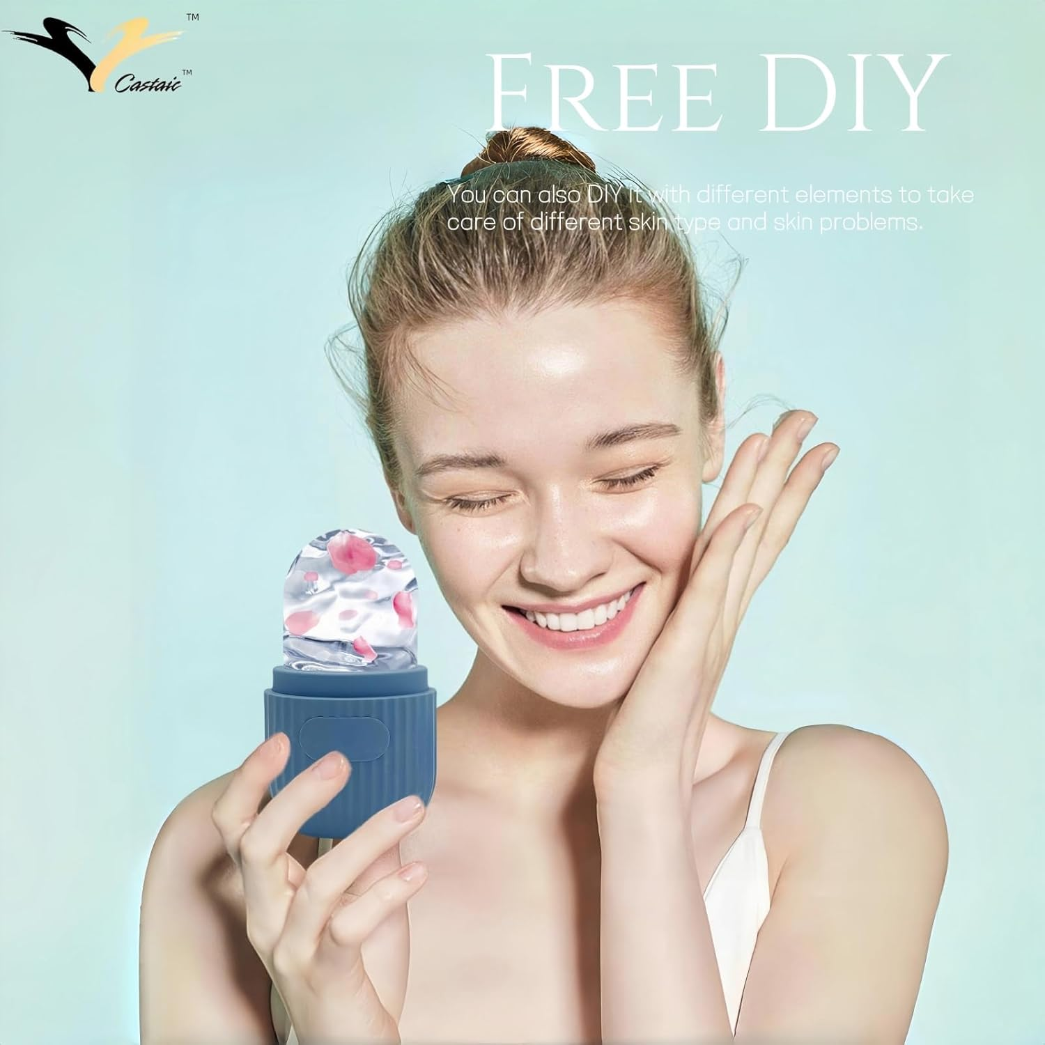 Castaic Ice Face Roller, Food-Grade Silicone Ice Facial Rollers,Remove Dark Circle Pore Fine Lines (Blue)