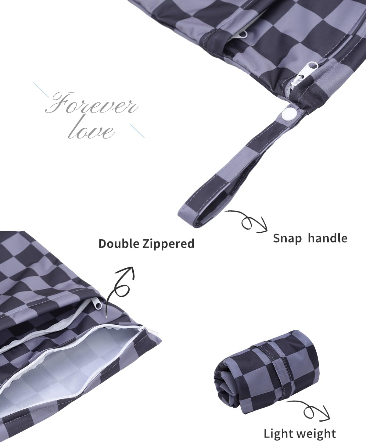 ALVABABY 2Pcs Cloth Diaper Wet Dry Bags Waterproof Reusable with Two Zippered Pockets Travel Beach Pool Daycare Soiled Baby Items Yoga Gym Bag for Swimsuits or Wet Clothes 2LM10 - Classic Grey image number 2