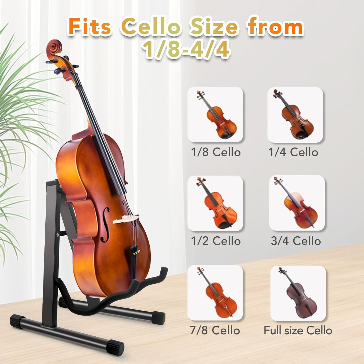Geewin A-Frame Folding Cello Stand, 1/8-4/4 Cellos, Guitar Stand, Black, Plastic/Metal (Main Body), Rubber Feet image number 1