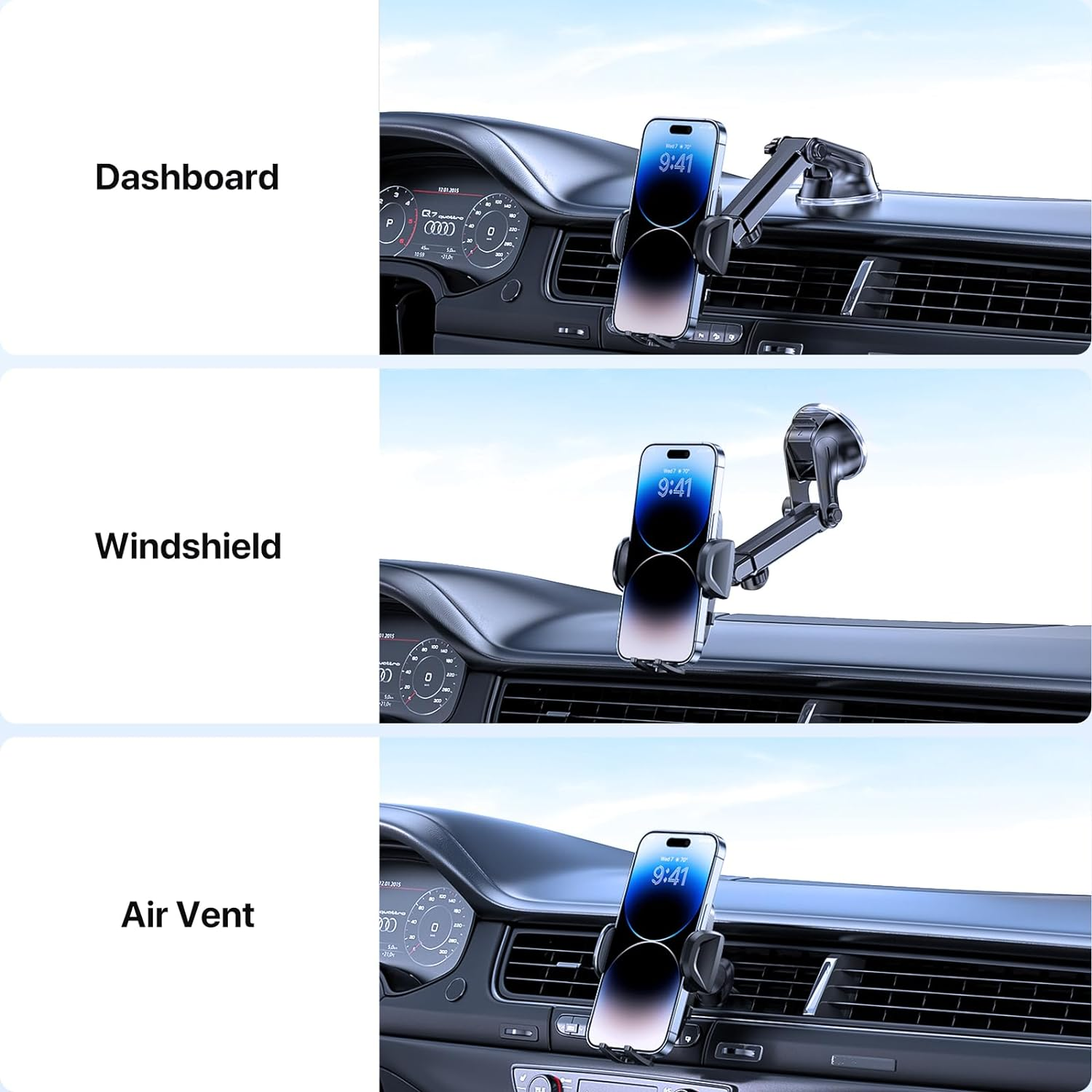 【2025 Newest】 Miracase Car Phone Holder 【4-In-1】 Car Phone Mount for Dashboard & Air Vent & Windshield & Desk, Universal Mobile Phone Holder for Car for Iphone 15 Pro Max 14 13 XR XS Samsung and More