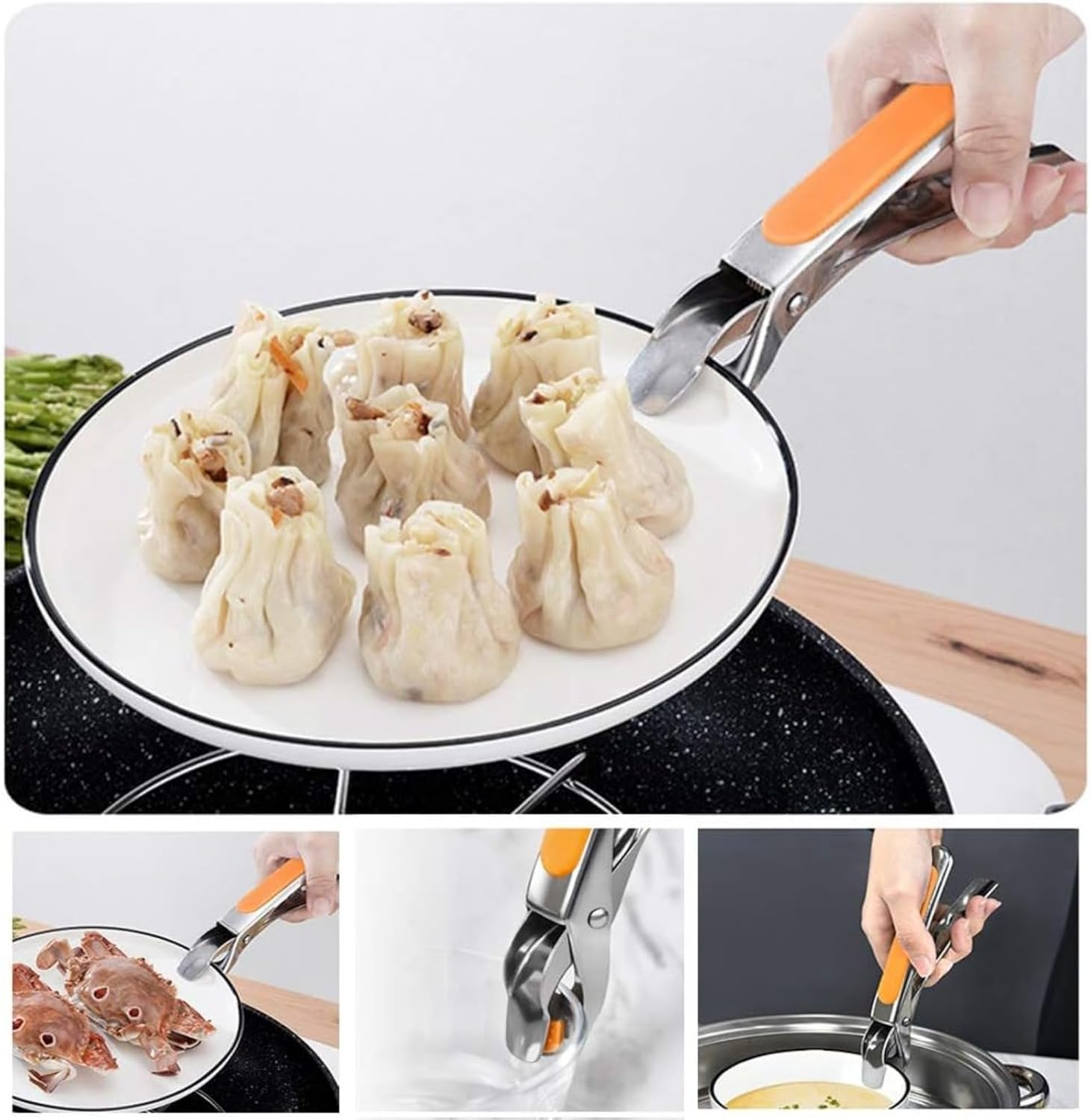 RODISHOMM Ergonomic Hot Plate Gripper, Anti-Scald Clamp Clip, Stainless Steel Pizza & Bowl Gripper, Heat-Resistant Air Fryer Pan Gripper for Camping & BBQ (Orange)