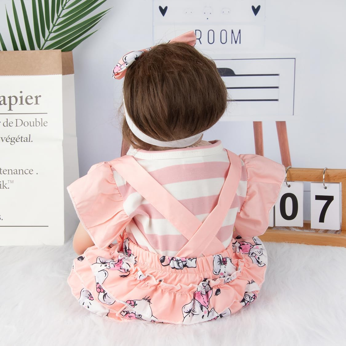 Reborn Baby Girl Doll Clothes Orange Suits Fit 20-22 Inch Reborn Dolls Girl Outfits Accessories 3 Pcs Set with Elephant Patterns image number 6