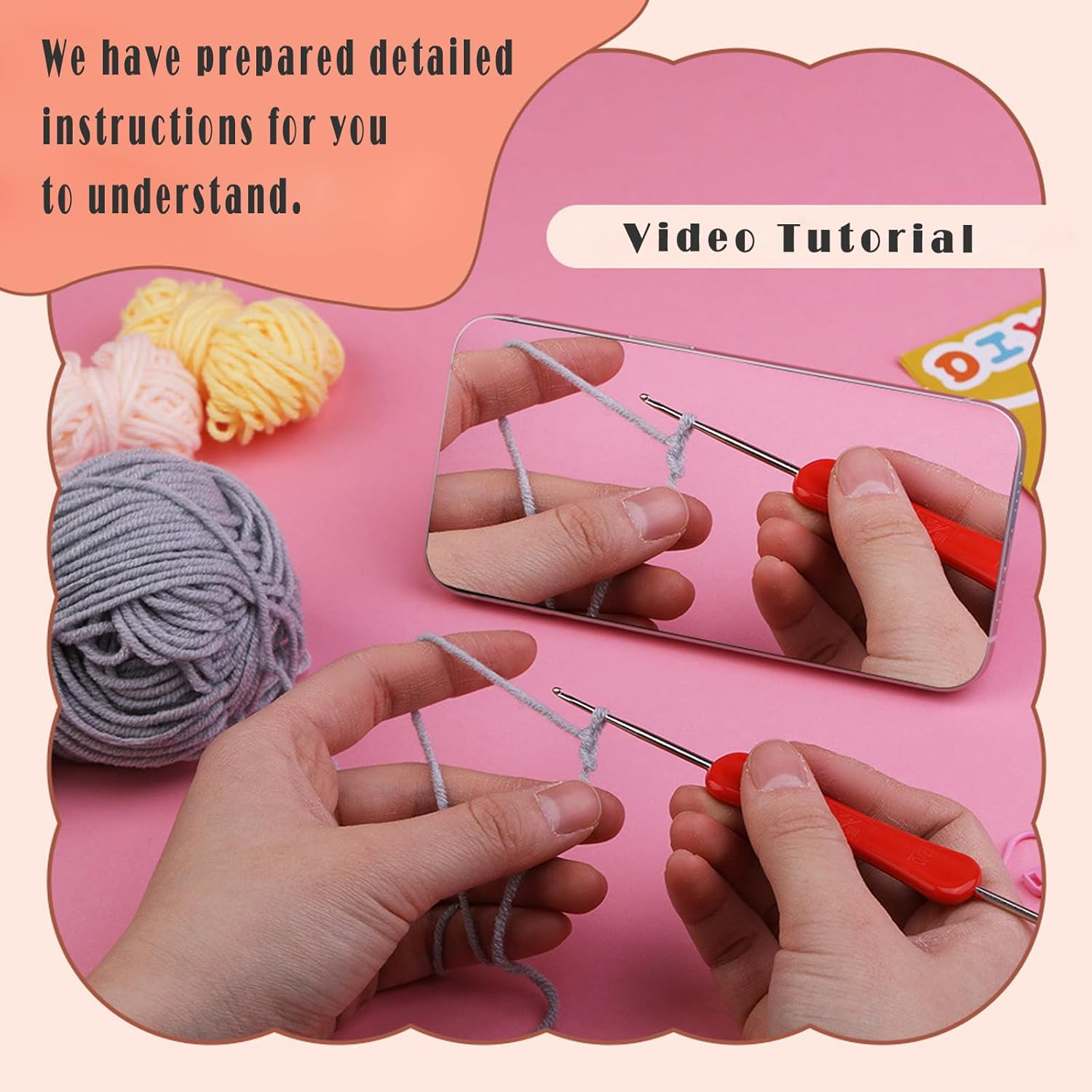 BRUIQIM Crochet Kit for Beginners, Crochet Starter Kits for Adults Step-By-Step Video Tutorials, Craft DIY Knitting Supplies, Crocheting Animals Kits for Women Men Complete Kit Included (Elephant) image number 4