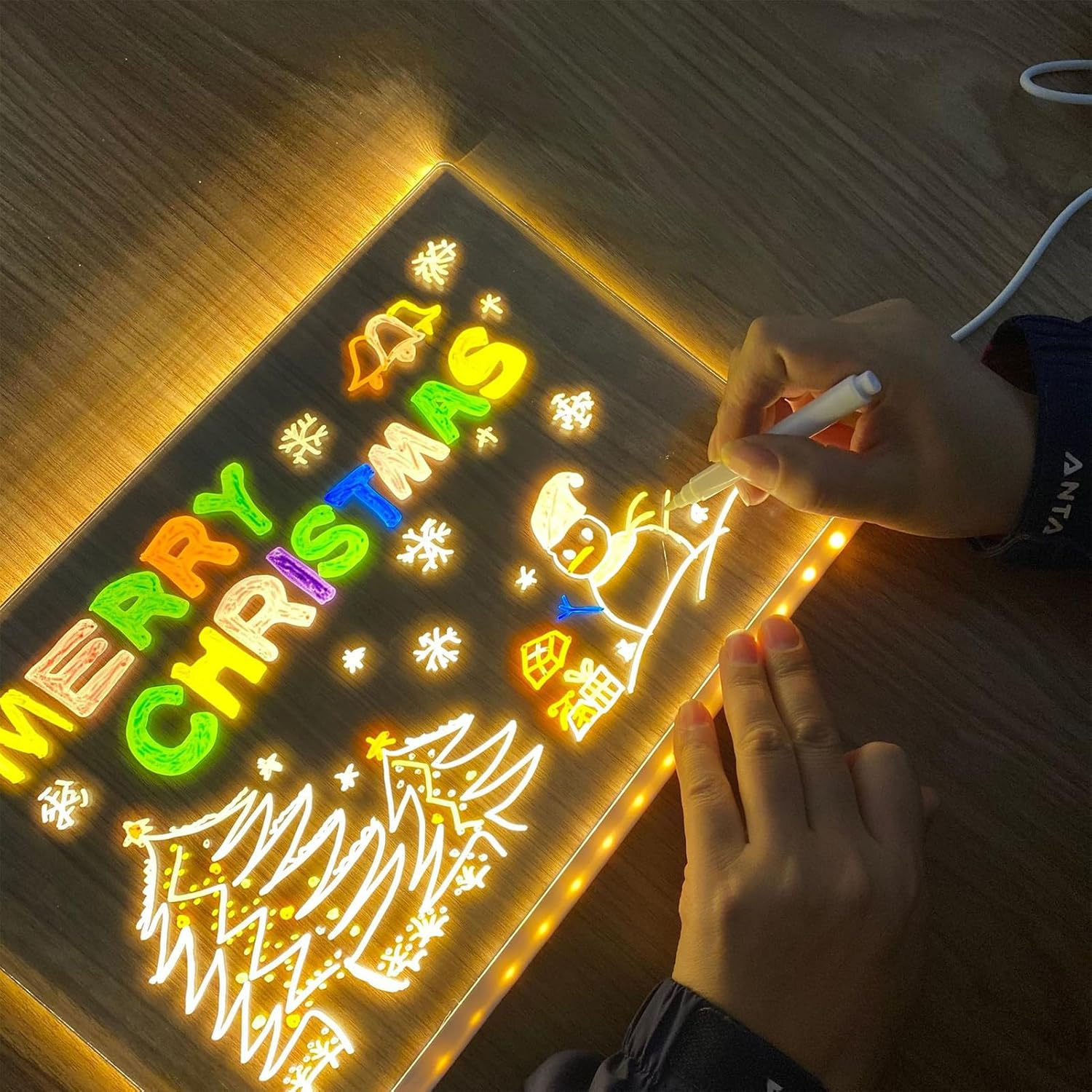 Luminous Acrylic Message Board, DIY Erasable Acrylic Luminous Writing Board, Led Note Board with Colors, Light up Drawing Board for Kids with Stand and 7 Markers for Planning, Drawing (20 * 30Cm) image number 1