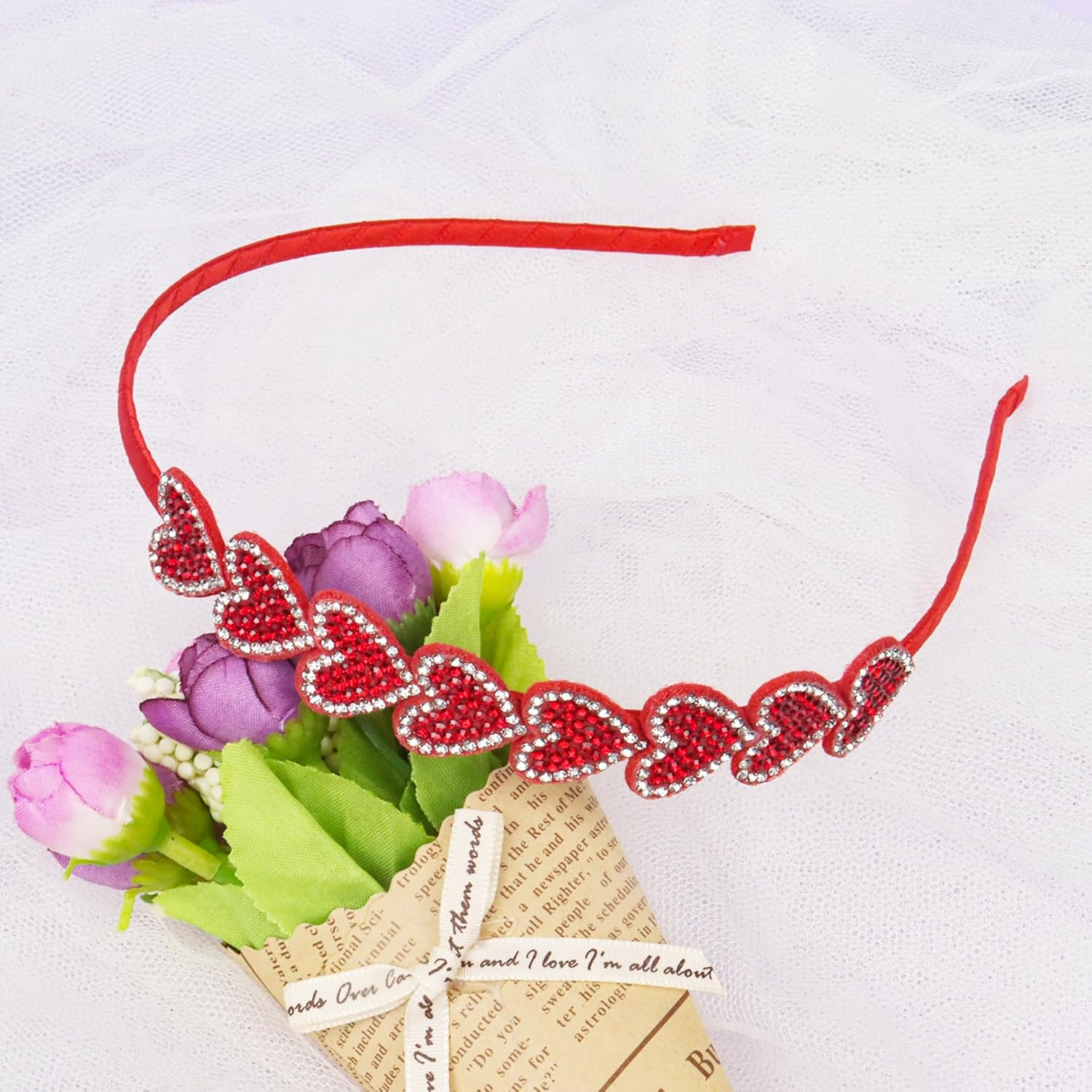 Red Sequin Heart Headbands, Pearl Heart Headband Glitter Love Heart Sequins Headband Pearl Hair Accessories for Valentine'S Day Wedding Birthday