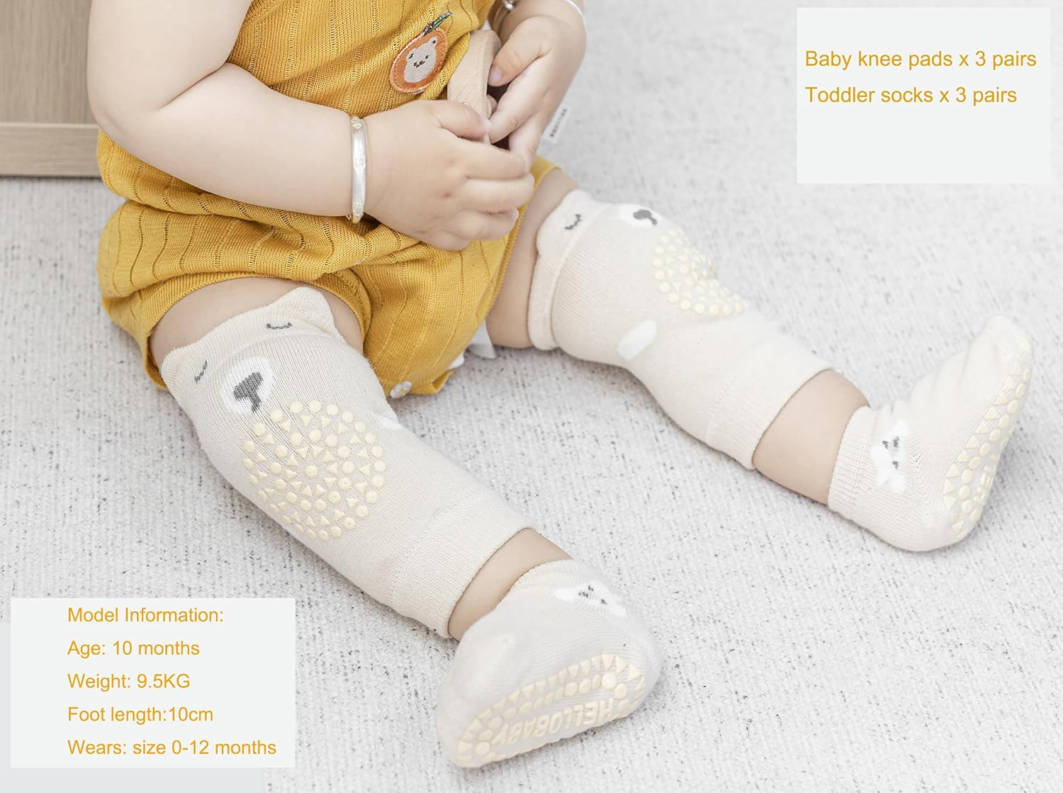 QXQTER Toddler Baby Knee Pads and Socks for Crawling for Infant Boys Girls with Grips Anti-Slip Knee Protector - 6 Pairs image number 6