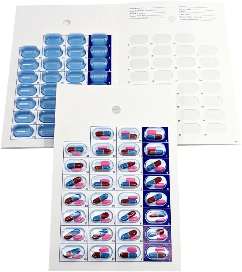 Monthly Cold Seal Medication Blister Pack System Cards - One Piece Unit Dose Book Fold, Easy No Extra Equipment Needed, Just Fill and Seal, (31 Day Monthly - 6 Pack) image number 2