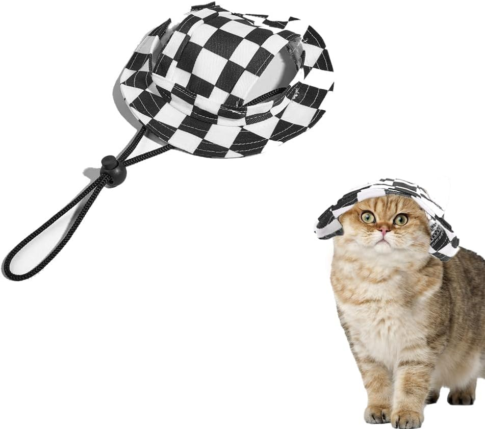 Pet Hat for Cats Dogs Only with Adjustable String Pet Hat Small Pet for Small and Medium Cats Birthday Party Costume Decoration,Summer Travel Hat with Ear Holes (M) image number 2
