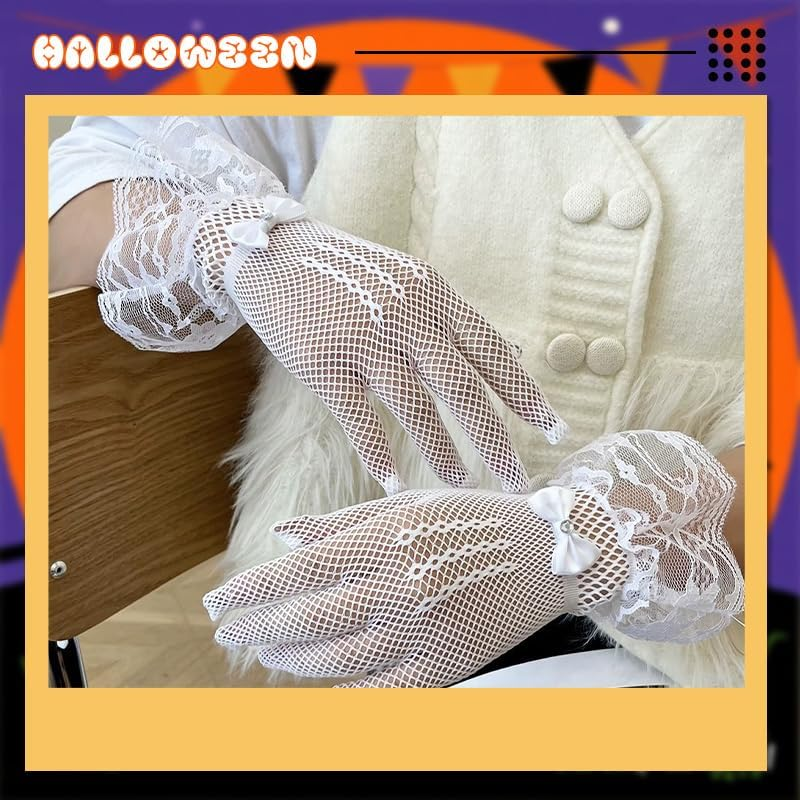 Halloween Costumes Accessories Gloves for Girls Women Gothic Vintage Tea Party Gloves for Wedding Christmas Birthday Outfits