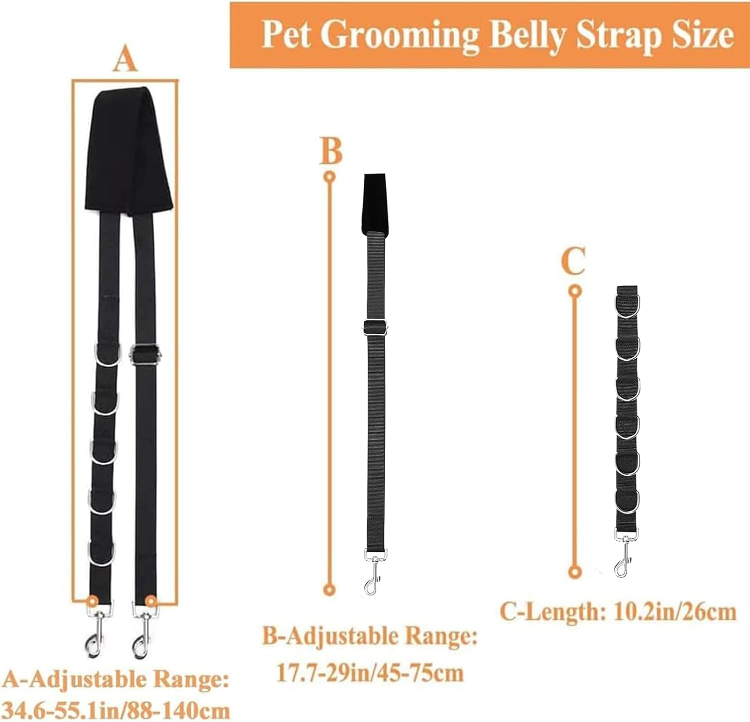 ASOCEA Adjustable Nylon Dog Grooming Belly Strap Leash Pet Bathing Restraint Band D-Rings Small Medium Dogs Cat Puppy Kitty Hair Cutting Washing Black image number 1