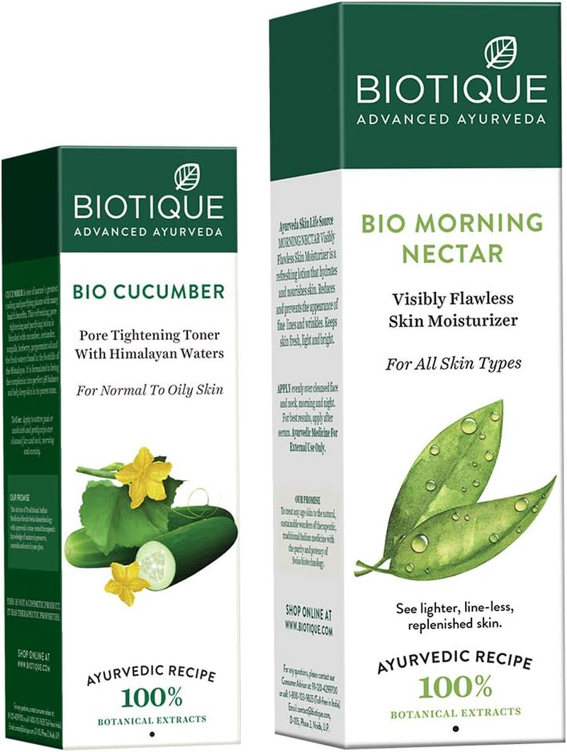 Biotique Bio Cucumber Pore Tightening Toner, 120Ml and Biotique Morning Nectar Flawless Skin Lotion for All Skin Types, 190Ml (Pack of 2) image number 2