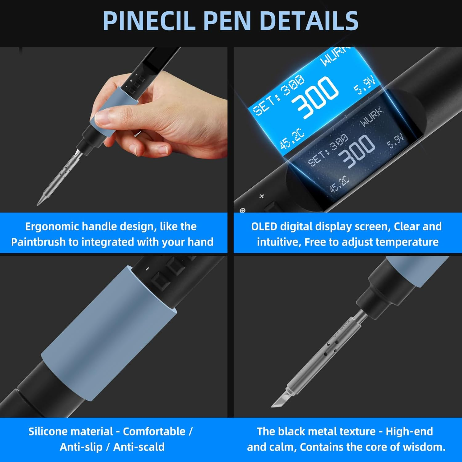 FEITA PTS200 Soldering Iron Kit for Electronics, 100W Mini Smart Digital Pencil Solder Iron Pen, Boost Mode, Auto Sleep & Shutdown, Type-C, OLED Display Micro Soldering Tools with 1 Solder Tips image number 5