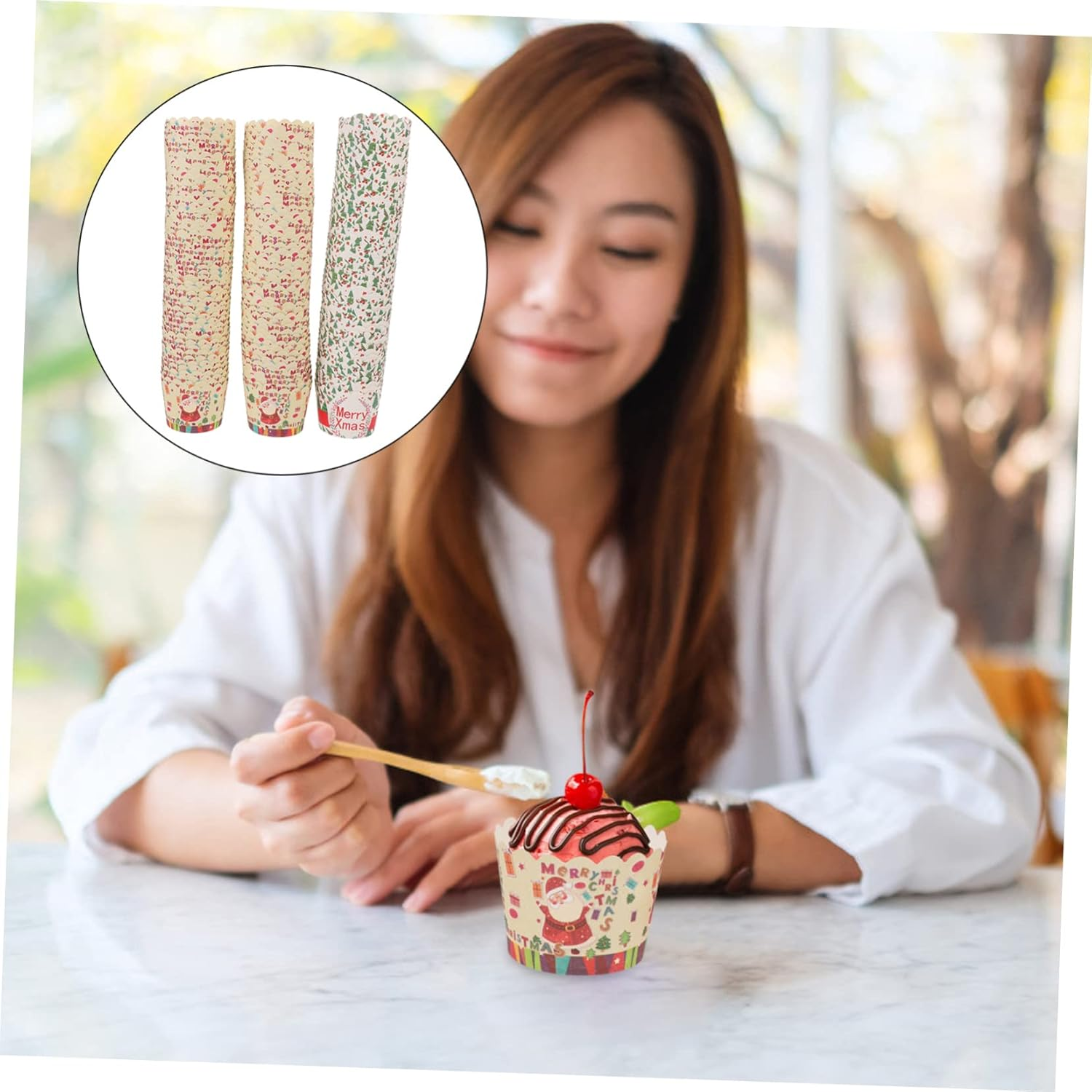 WOONEKY 150Pcs Baking Cup Cake Cup Muffin Non-Stick Paper for Baking Supplies for Christmas Parties and Occasions Random Color image number 5