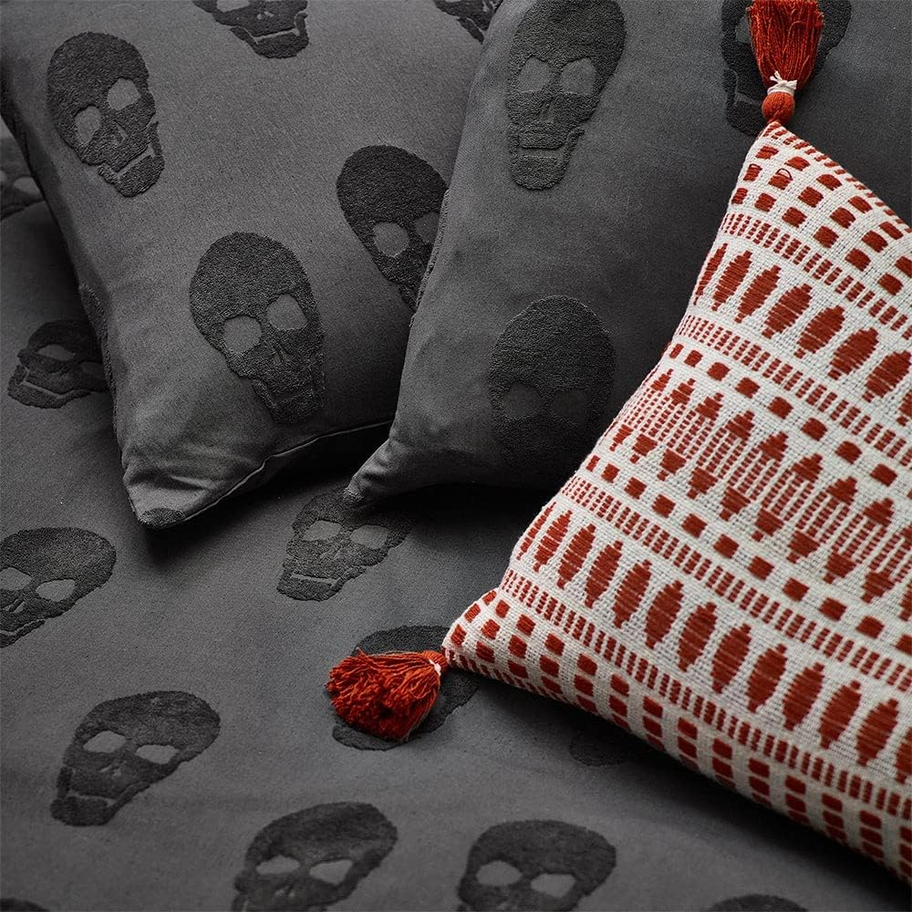 Yard the Linen Skulls Super King Duvet Cover Set, Cotton, Charcoal image number 3