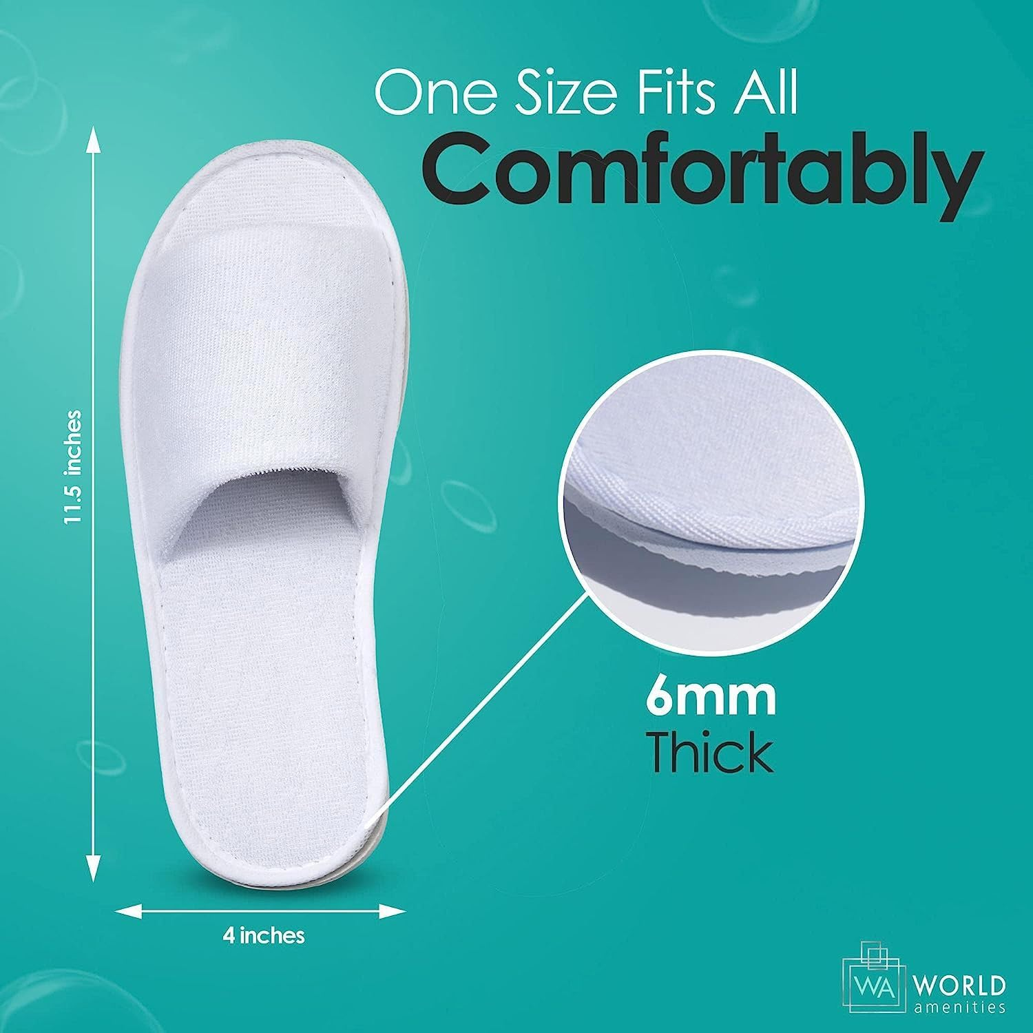 World Amenities | 10 Pairs | Premium Spa Slippers Bulk Unisex | Open Toe, Individually Wrapped | Hotel Slippers Travel Amenities Ultra Soft, Disposable Guest Slippers - White