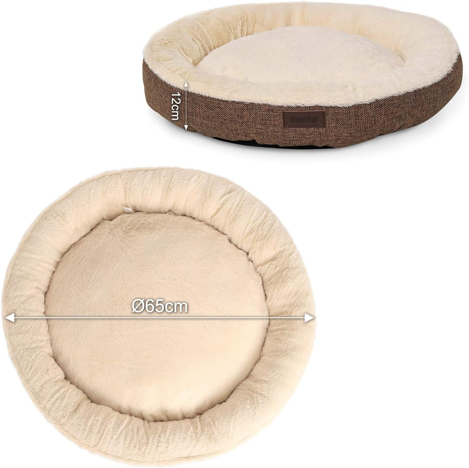 Lionto DB00286 round Dog Bed Dog Sofa Cat Bed Donut (M) 65 Cm M Brown 1000 G image number 6