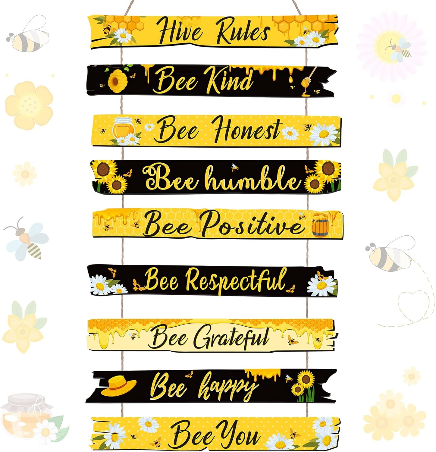 Jetec Bee Hive Rules Sign Wooden Plaque Spring Wall Bee Decor Daisy Honey Sign 11.8" X 19.7" for Home Spring Daisy Sunflower Decorations for Kitchen Living Room Office(Black, Yellow)