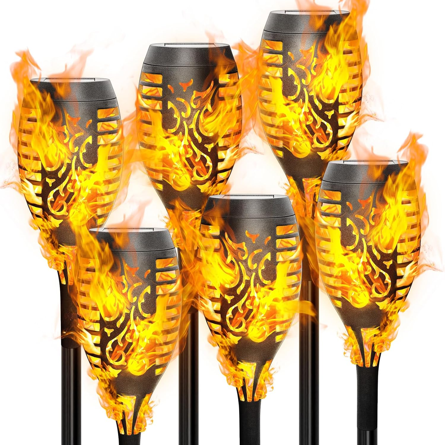 Anordsem Solar Garden Lights Outdoor: 4 Pack Flickering Dancing LED Torch - Waterproof Flame Decorations for Pathway Yard - Gardening Gifts for Homeowners Women