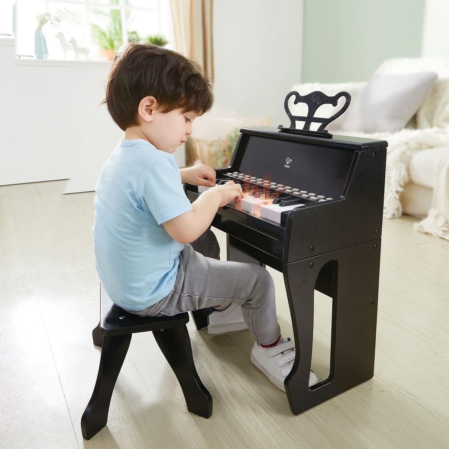 Hape Learn with Lights Mini Piano W/Stool Kids/Childrens Musical Toy 3Y+ Black image number 4