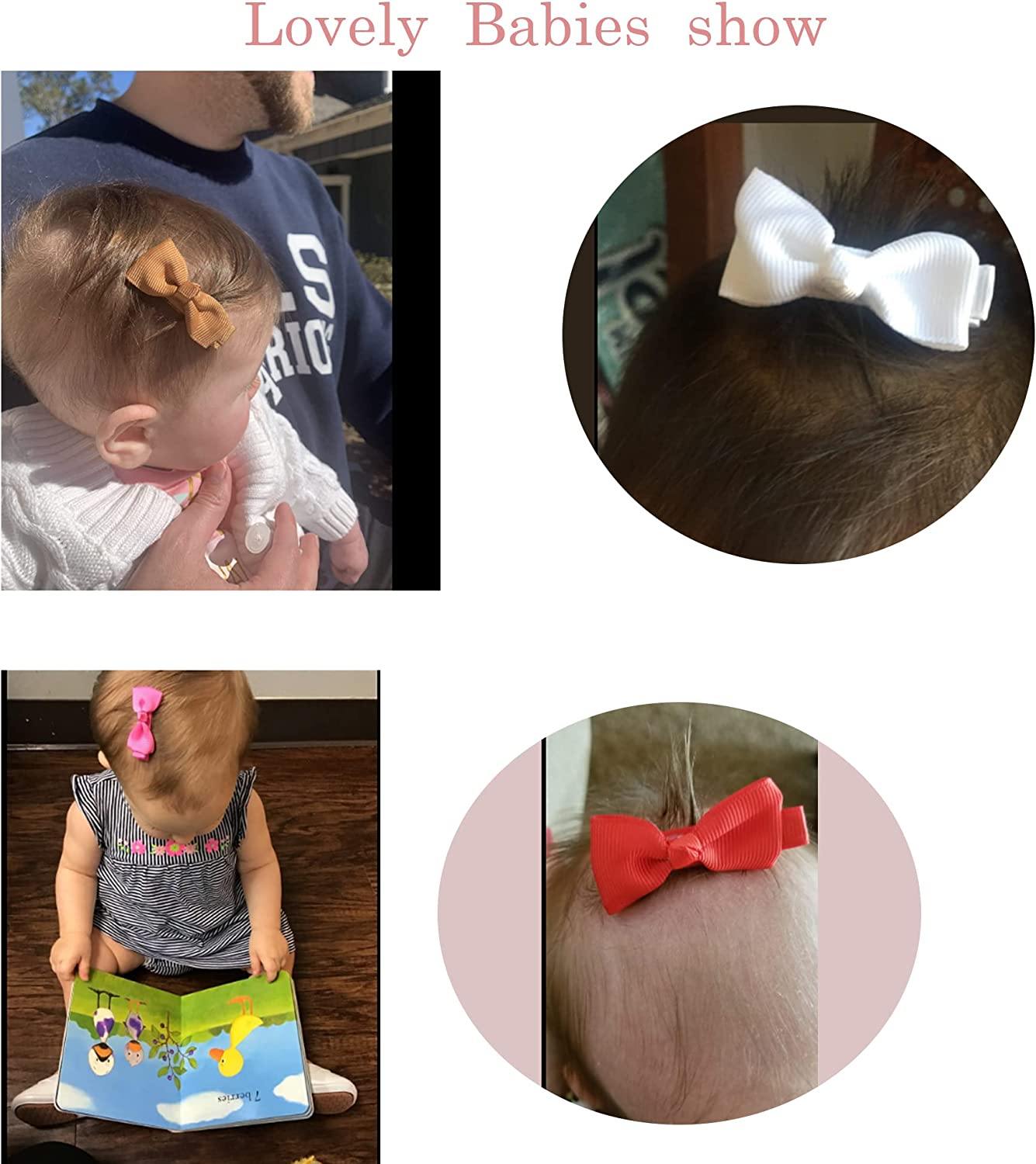 50Pcs 2Inch Mini Hair Clips for Baby Fine Hair Grosgrain Ribbon Hair Bows Clips Fully Lined for Baby Girls Infants Toddlers in Pairs image number 5