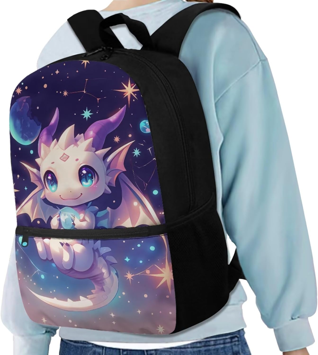 JEOCODY Kids Backpack Set 4 Piece School Bag with Lunch Bag Pencil Case Water Bottle Holder for Boys and Girls, Cute Galaxy Dragon Printed - Capybara Printed image number 3