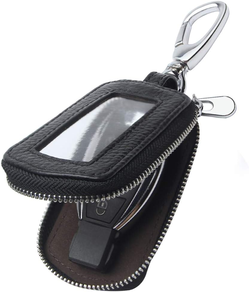 Universal Premium Car Key Fob Case Genuine Leather Car Smart Key Fob Holder for Remote Key Fob, Black-Brown, One Size
