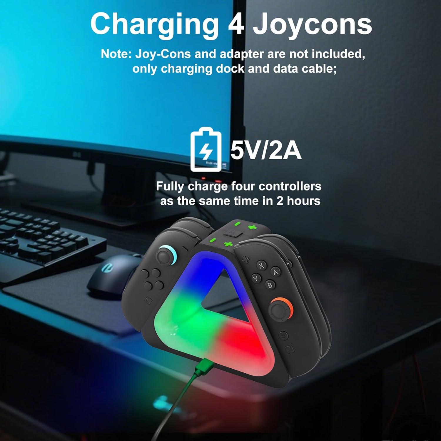 BTFO Charging Dock for Switch 2 Joy-Con, 4-In-1 Fast Charger Magnetic Docking Station with 7 RGB Lighting for Switch 2 Controllers NS2 Accessories image number 6