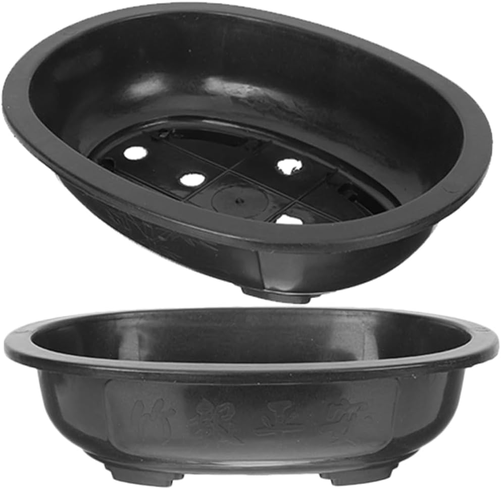 Happyyami 2Pcs Oval Bonsai Training Pots for Gardening Lightweight Drainage Container for Flower Cultivation Modern Design Garden Supply image number 3