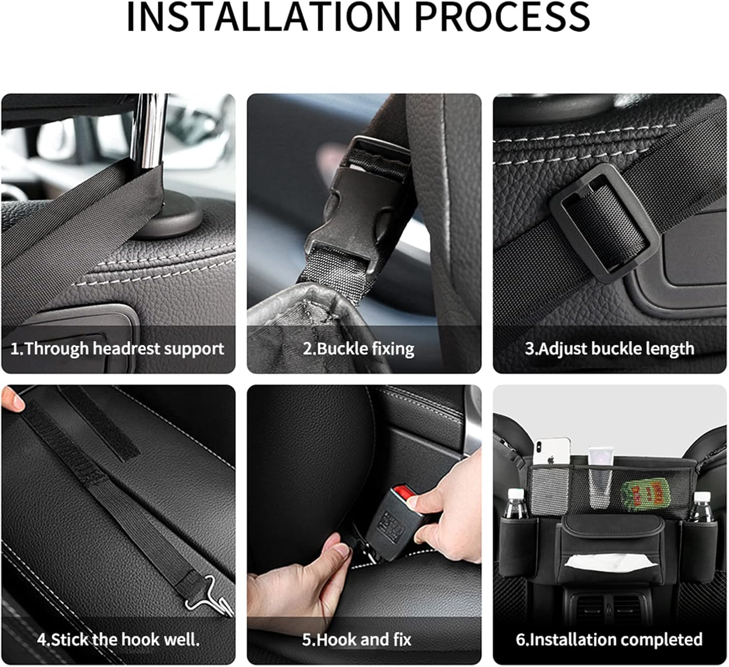 EKALA Car Pocket Handbag Holder for Car between Seats with Multi-Pocket Car Large Capacity Storage Bag Removable Inner Liner Pet Kids Barrier Car Net Pocket Purse Holder for Car(Black)