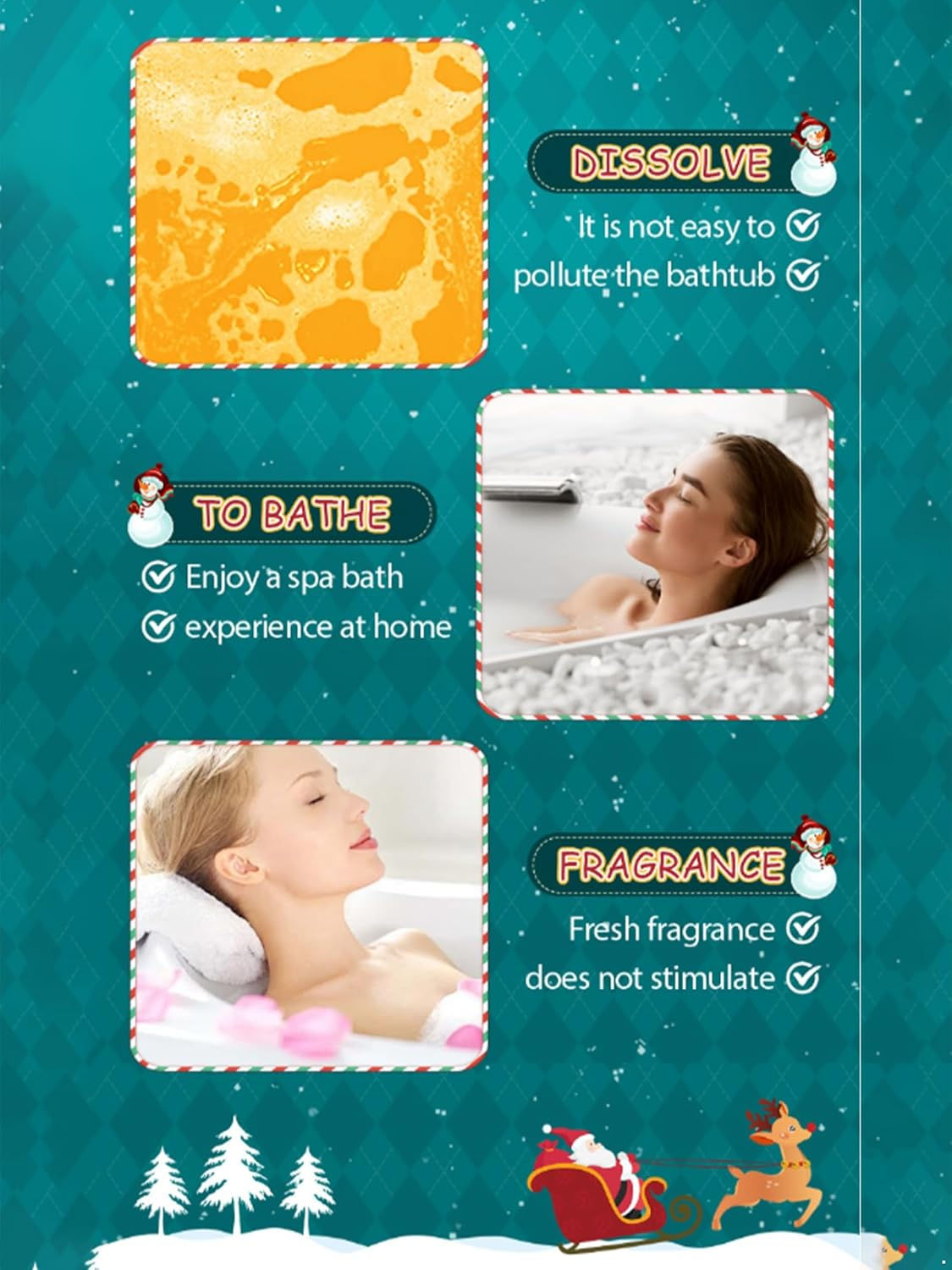 Loodgao 4-Pack Christmas Bath Bombs Assortment - Luxurious Bubble Bath Set for Holiday Relaxation & Gifting Multicolor One Size image number 1