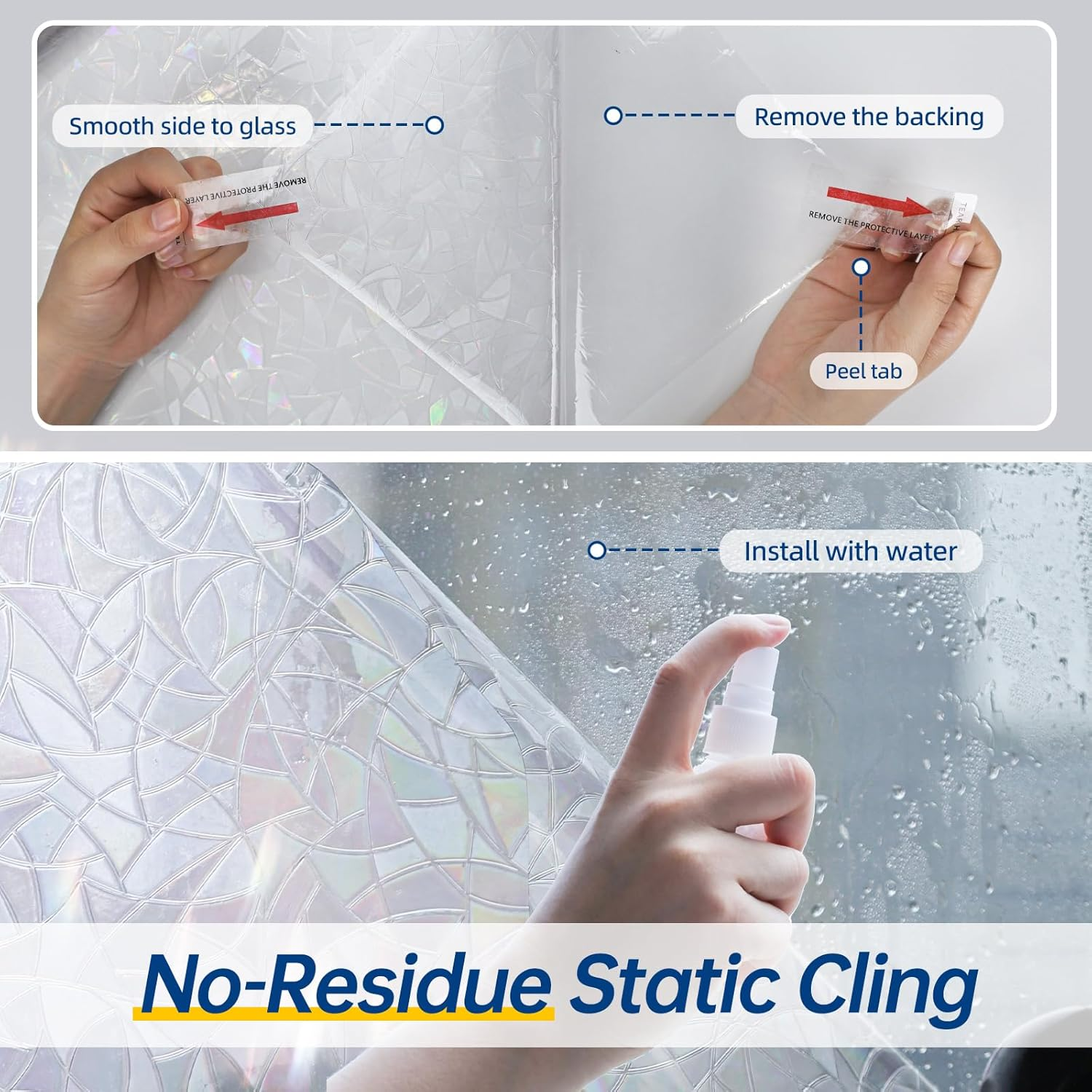 KAFUTER Rainbow Window Privacy Film Decorative, Stained Glass Window Tint for Home, 3D Decals Window Clings for Glass Windows, Static Cling Window Stickers Suncatcher Cover(Rainbow, 90X200Cm)