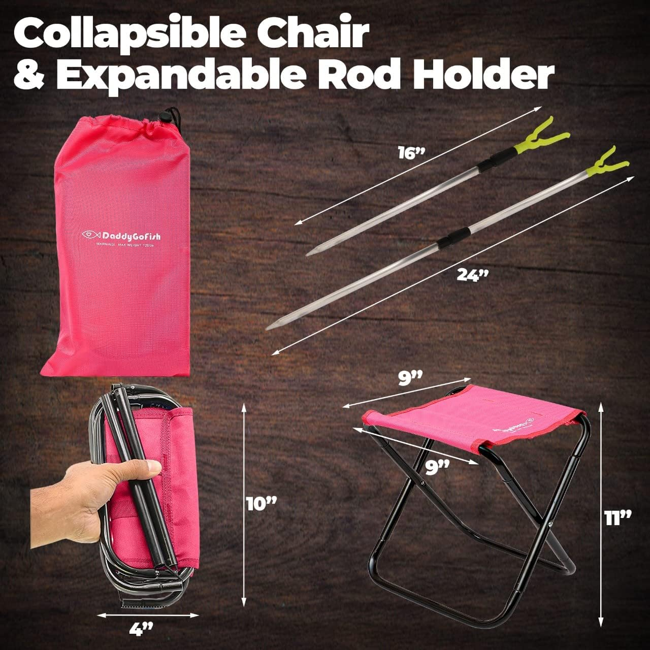 Daddygofish Kids Fishing Pole &ndash; Telescopic Rod & Reel Combo with Collapsible Chair, Rod Holder, Tackle Box, Bait Net and Carry Bag for Boys and Girls - 5 Feet, Blue image number 7