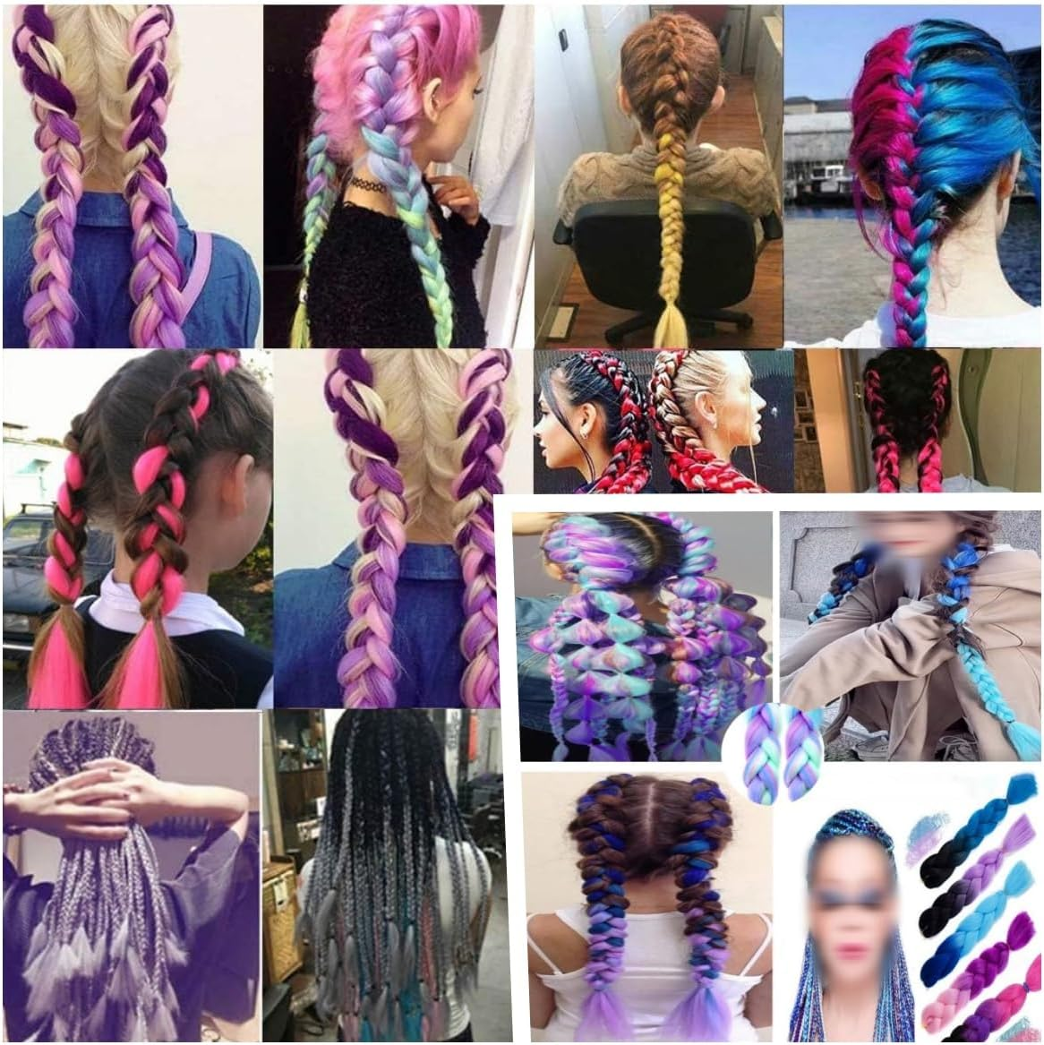 Beiqilian Colorful Hair Extensions,2 Pack Coloured Jumbo Braiding Hair,Colorful Hair Extensions,Upgrade Long Braiding Hair Synthetic Hair Extensions Braid Synthetic Fiber Hair for Women Girl image number 3