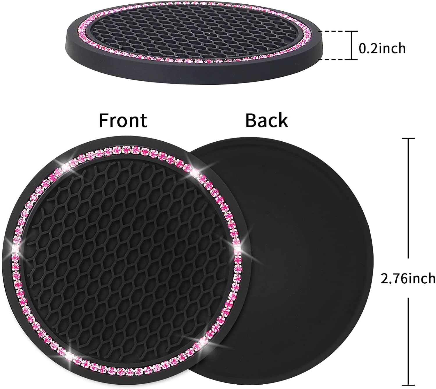 4 Pack Car Coasters, Universal Vehicle Bling Car Coaster, Cute Rhinestone Coaster for Cup Holders,Interior Accessories 2.75'' Silicone anti Slip Car Coasters for Women (Pink Crystal Circle) image number 1