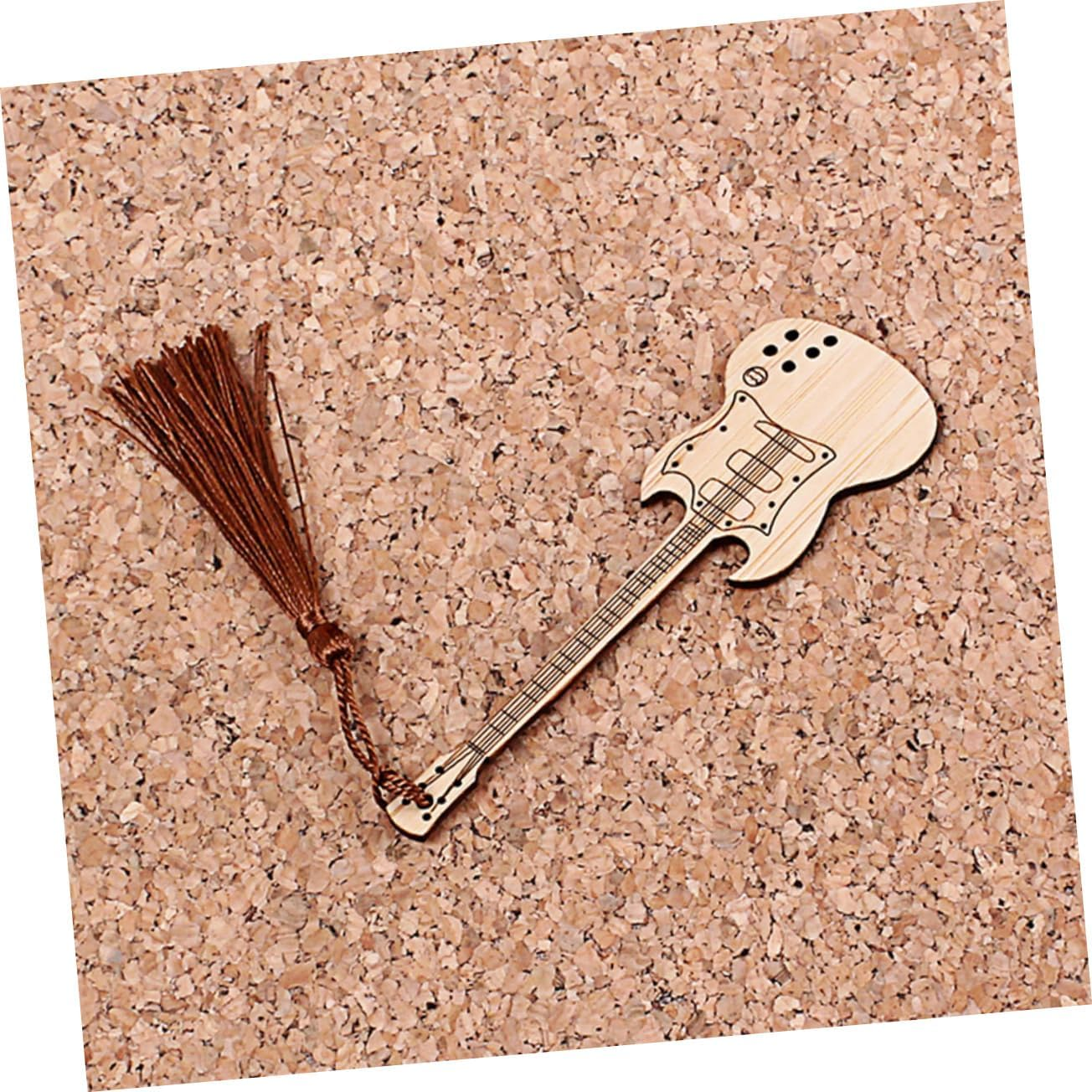 Tofficu 2Pcs Bamboo Page-Marker Guitar Shape for Students Writers Decorative Bookmark image number 2