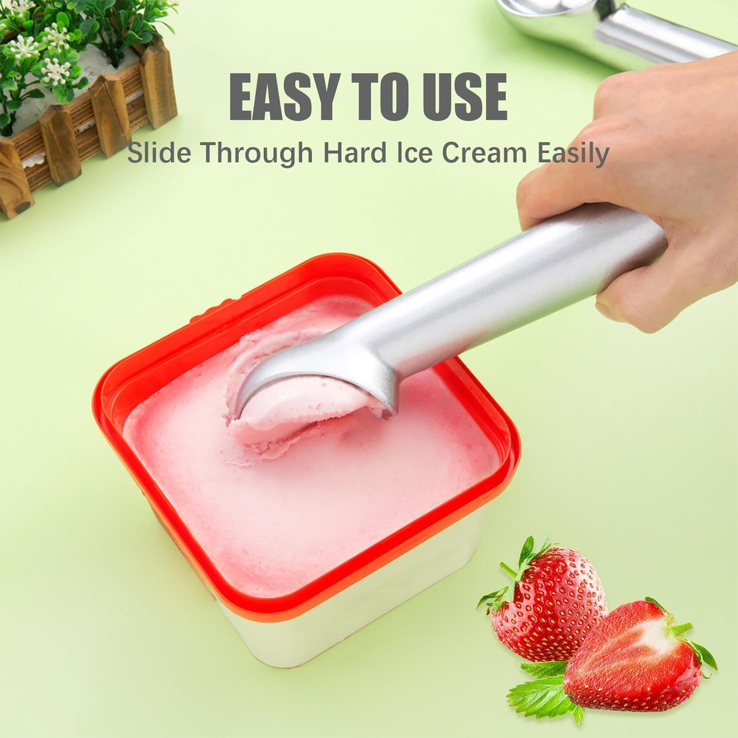 Ice Cream Scoop, 7 Inches Nonstick Anti-Freeze One Piece Aluminum Scooper Spoon, Durable, Lightweight, Perfect for Frozen Desserts, for Gelato, Cookie Dough, Sorbet, Almond image number 1