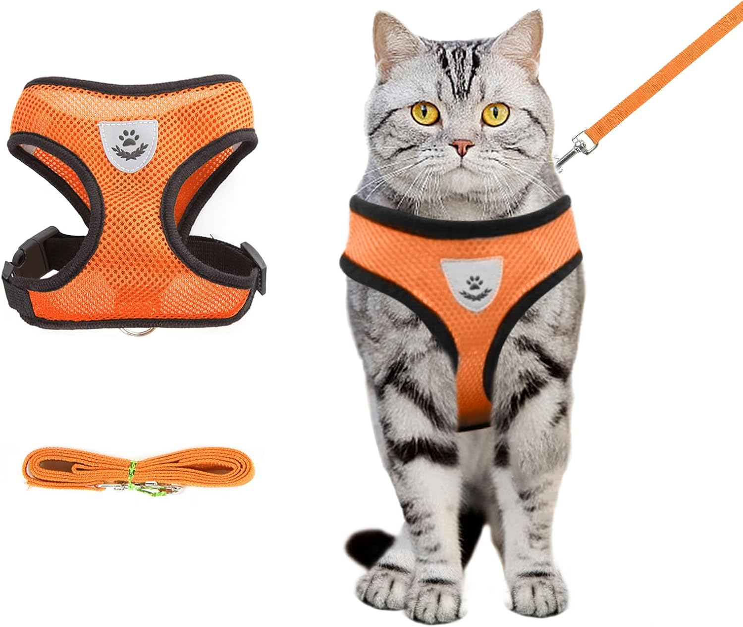 Shudyear Summer Cat Chest Harness and Leash, Anti-Escape Adjustable Soft Mesh Cat Leash and Chest Harness Set for All Types of Cats Cat Vests (Size L,Black)