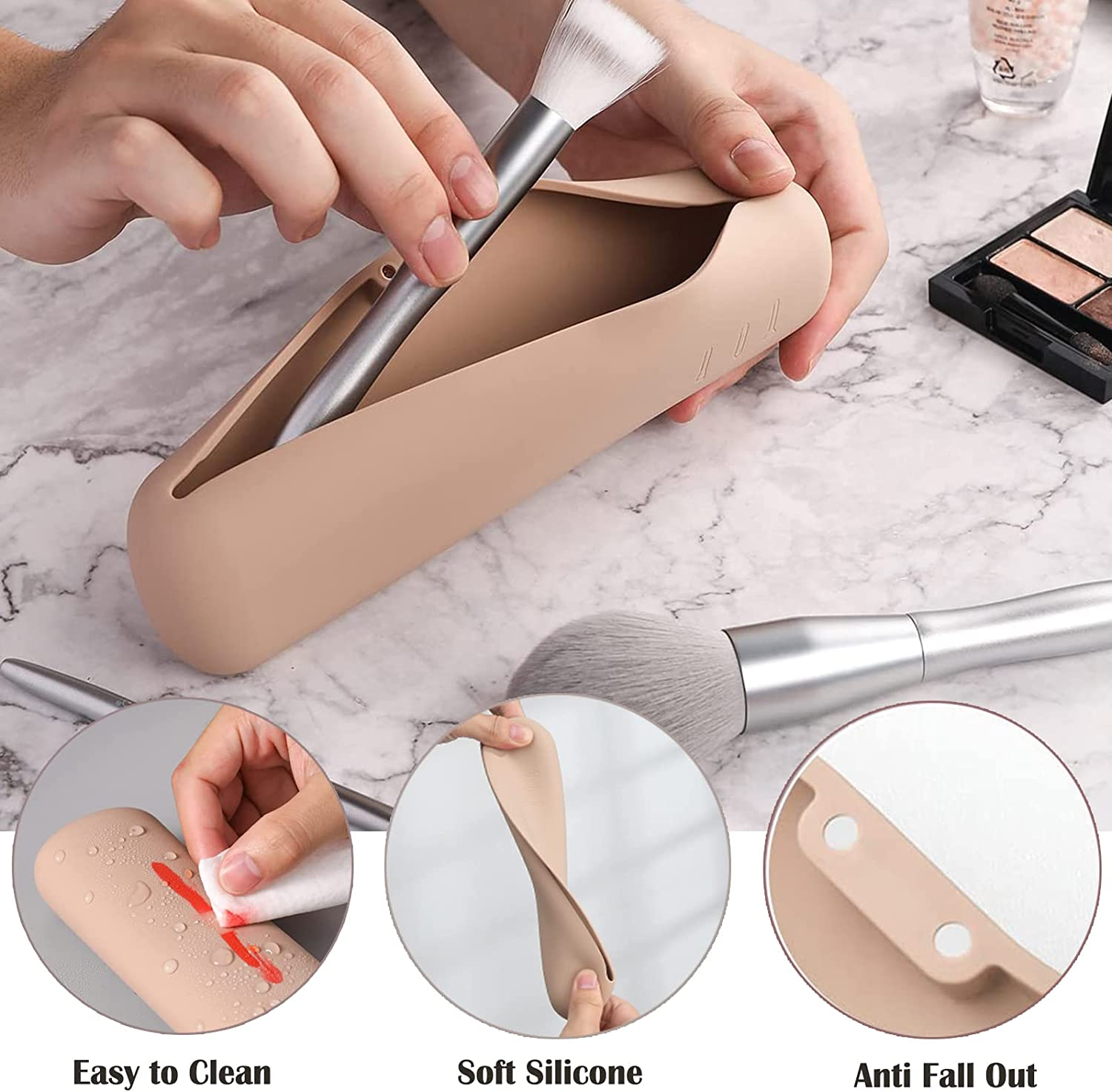 Travel Makeup Brush Holder, Silicone Makeup Brush Bag, Trendy and Portable Cosmetic Face Brushes Holder, Soft and Waterproof Makeup Tools Organizer for Travel (B) image number 6