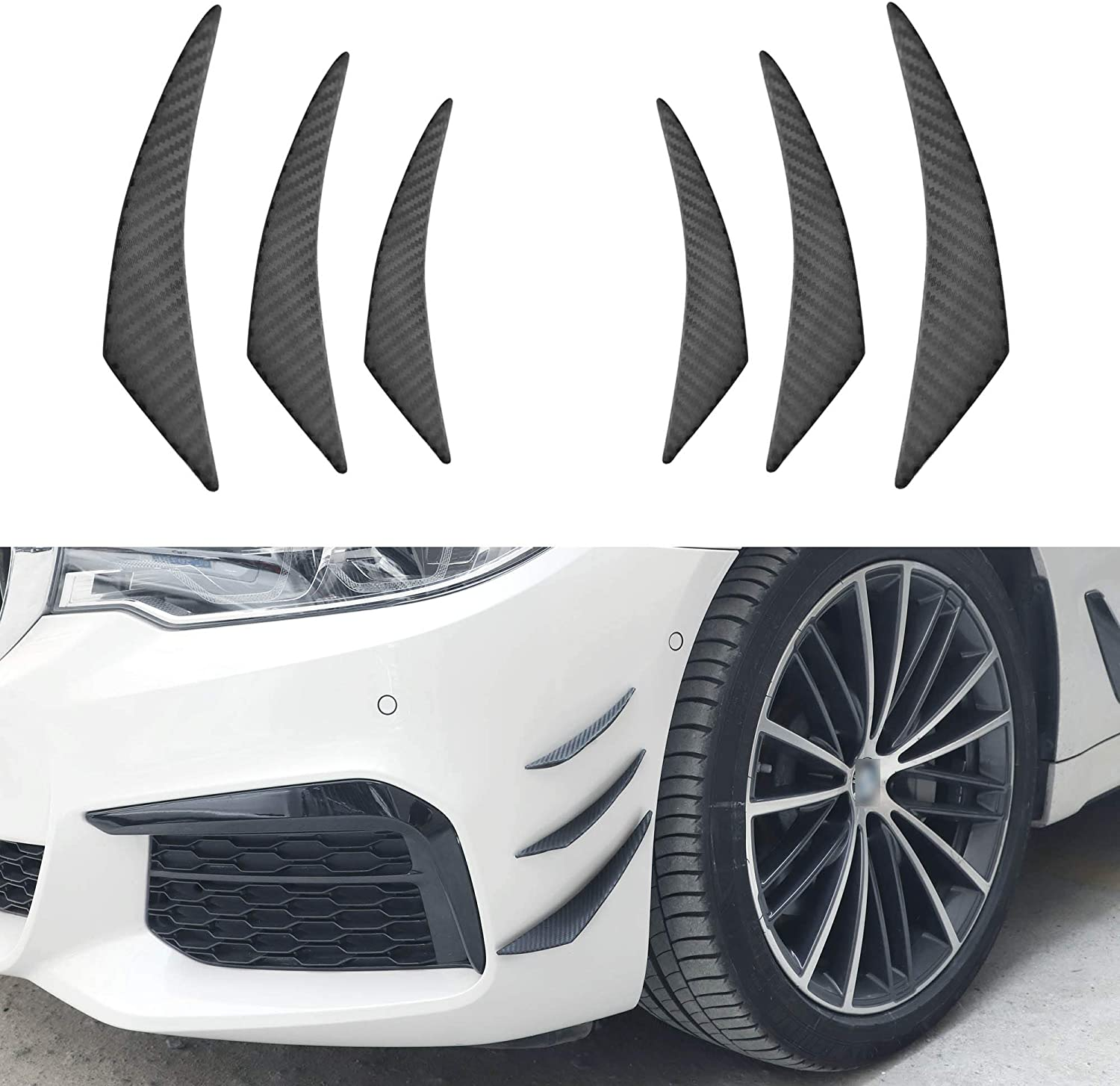 TOMALL 6Pcs Universal Car Front Bumper Lip Splitter Carbon Fiber Exterior Rubber Fins Spoiler Canards Kit for Car Body Auto Anti-Collision Strip Decoration Accessories Stickers for Car (Carbon Fiber)